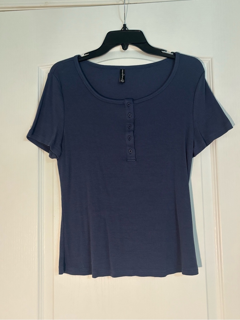 Women’s Short Sleeve Henley Top - blue almost Jean color
